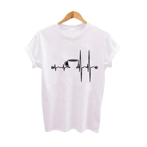 Coffee Heartbeat Graphic Tees Women Tumblr Hipster Punk Harajuku T-shirt Summer Funny t shirts Black White Tee shirt femme