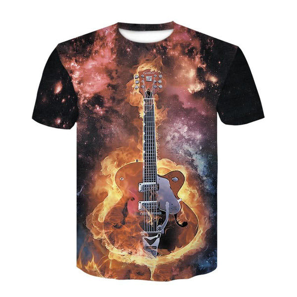 Devin Du Brand New Men Casual Lycra fire Black T-shirts Rock Guitar