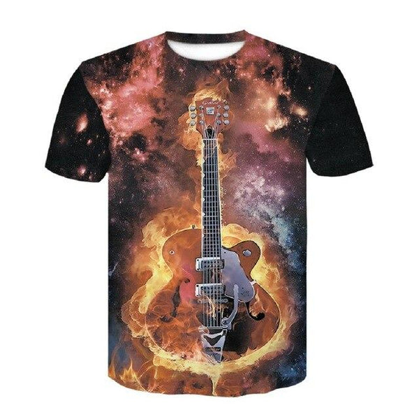 Devin Du Brand New Men Casual Lycra fire Black T-shirts Rock Guitar