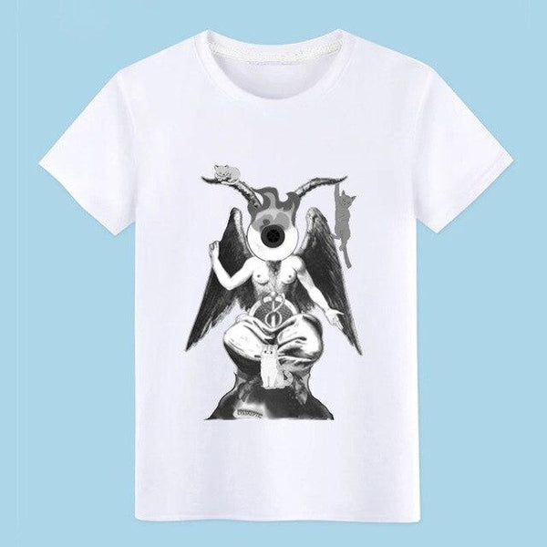 Eyeskeptic baphomet with cats t shirt